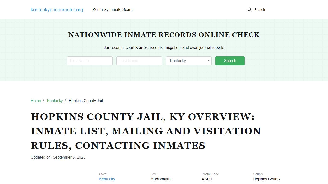 Hopkins County Jail, KY: Offender Search, Visitation & Contact Info